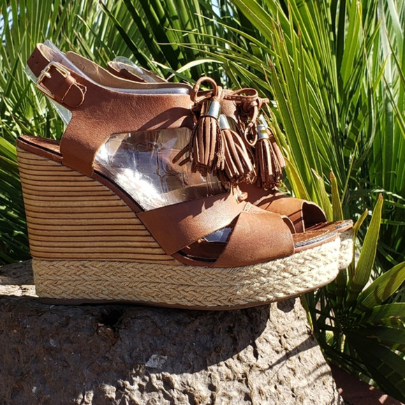 Klub Nico VERONICA‎ Cognac Brown Leather Wedge Sand - Picture 1 of 7